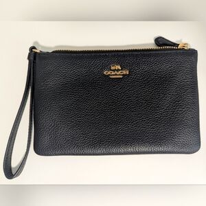 Coach Black Leather Wristlet with Gold Hardware
